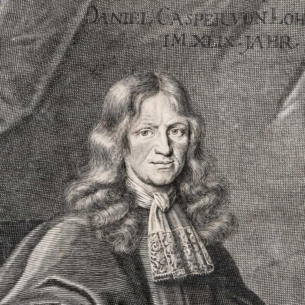 Die Abbildung zeigt den Dichter Daniel Casper von Lohenstein im Porträt (Kupferstich).