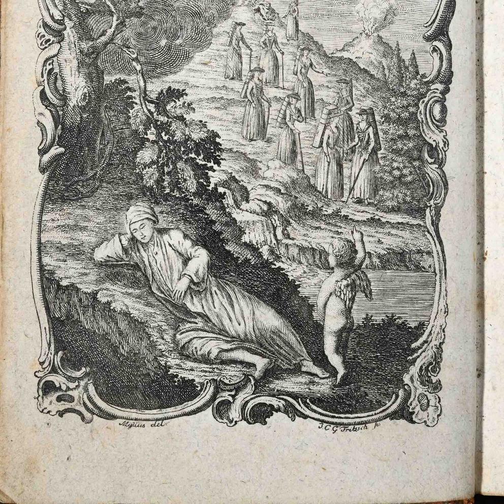 Frontispiz-Detail. Dargestellt ist der träumende Schriftsteller.