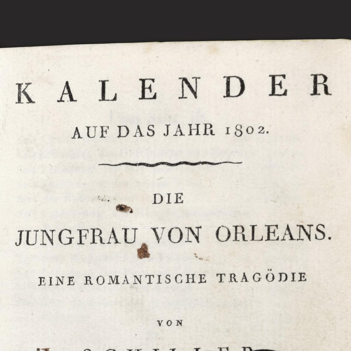 Nahaufnahme des Titelblatts. Zu sehen ist der Schriftzug "Kalender auf das Jahr 1802".