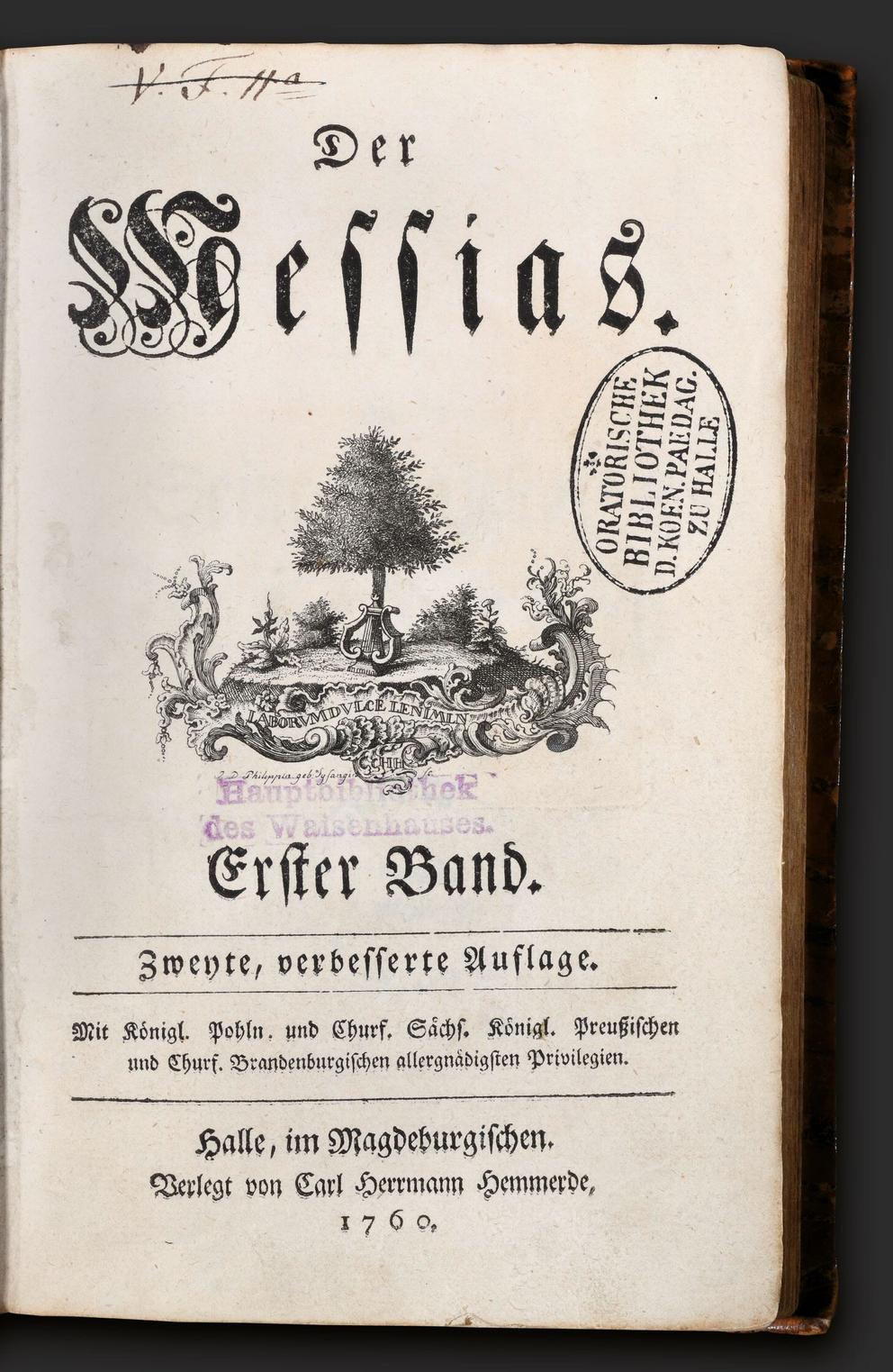 Die Abbildung zeigt das Titelblatt des Buches mit Vignette: Die Vignette stellt eine kleine Idyllenszene mit Lyra dar.