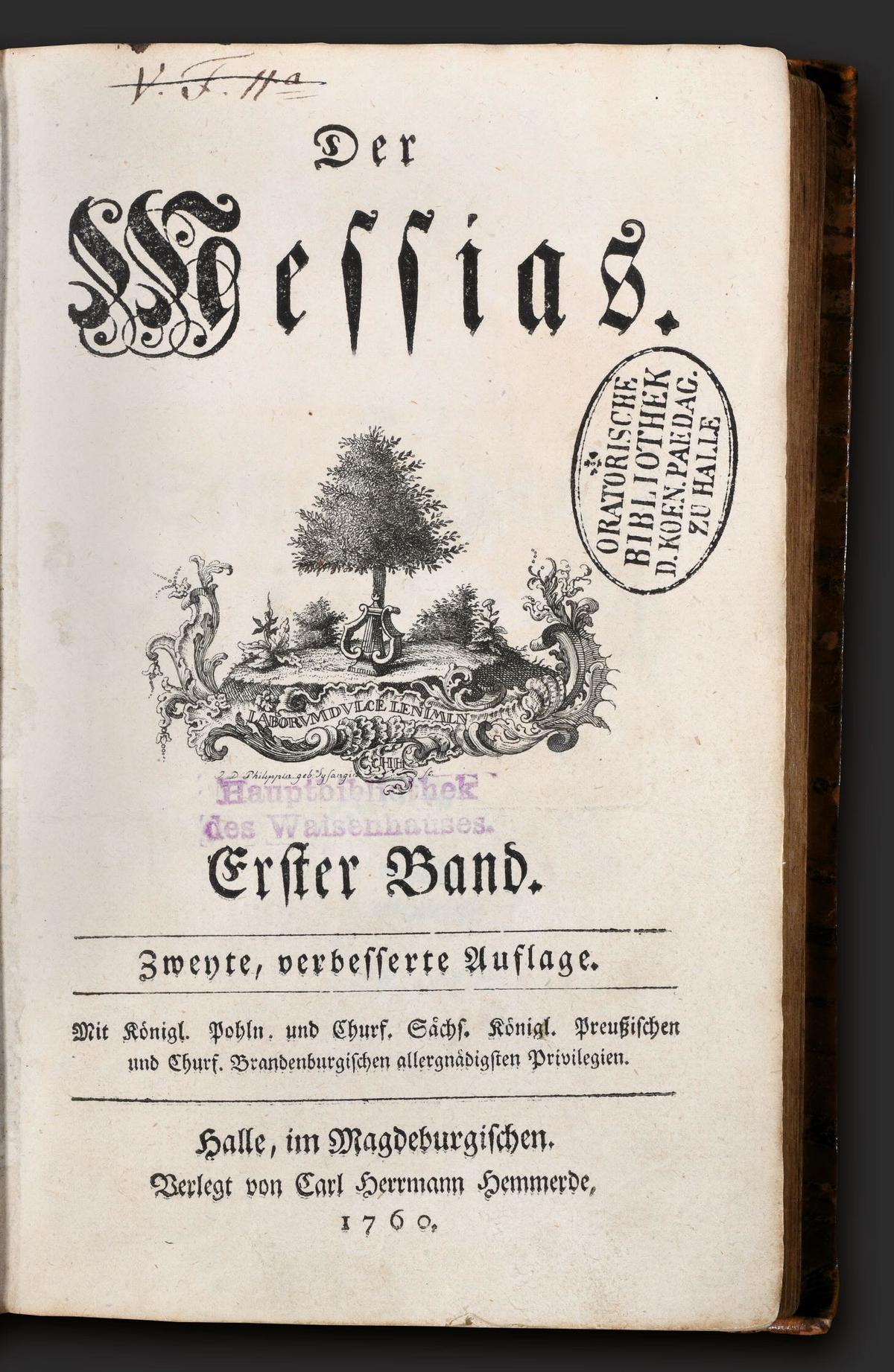 Die Abbildung zeigt das Titelblatt des Buches mit Vignette: Die Vignette stellt eine kleine Idyllenszene mit Lyra dar.